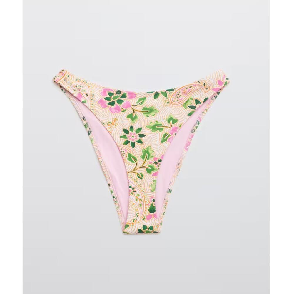 Aerie Cheekiest Bikini‎ Bottom Womens Large Floral Paisley Pink Green NWT